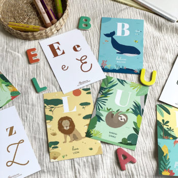 Carte alphabet animaux apprentissage lettres enfant lecture abécédaire écriture montessori